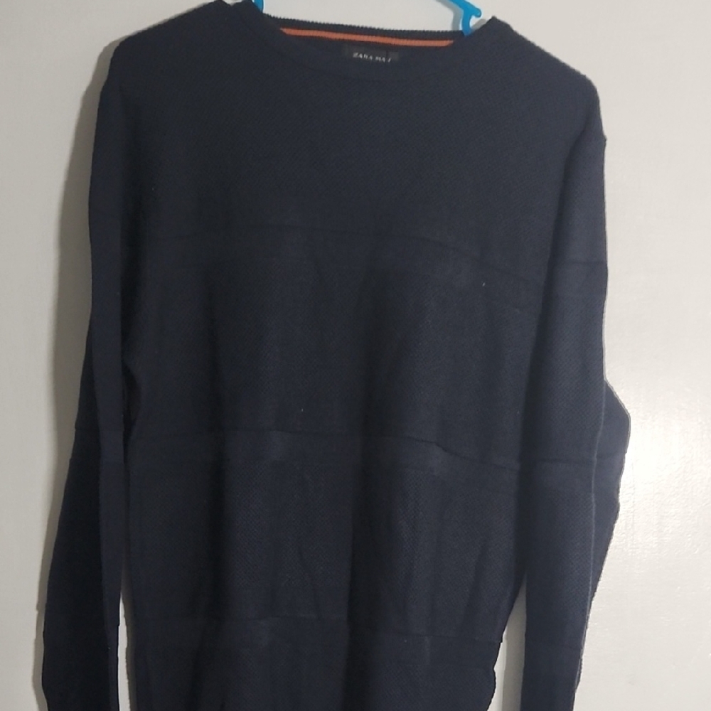 Zara Men's Dark Blue Crewneck Sweater